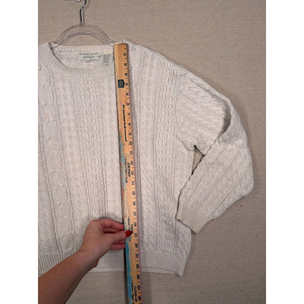 Lord & Taylor Vintage Cream Cable Knit Cotton Sweater Crewneck Cream Medium - Picture 4 of 5